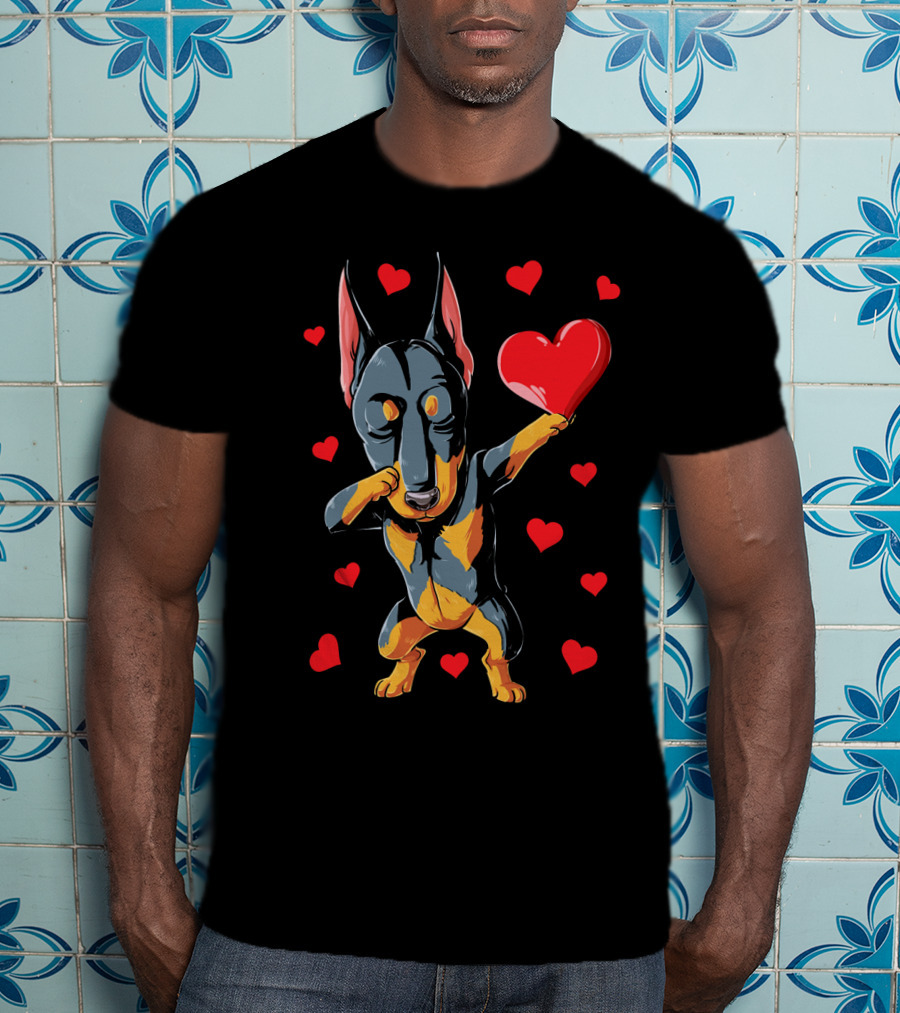 Dabbing Doberman Valentines Day Dog Love Heart T-Shirt