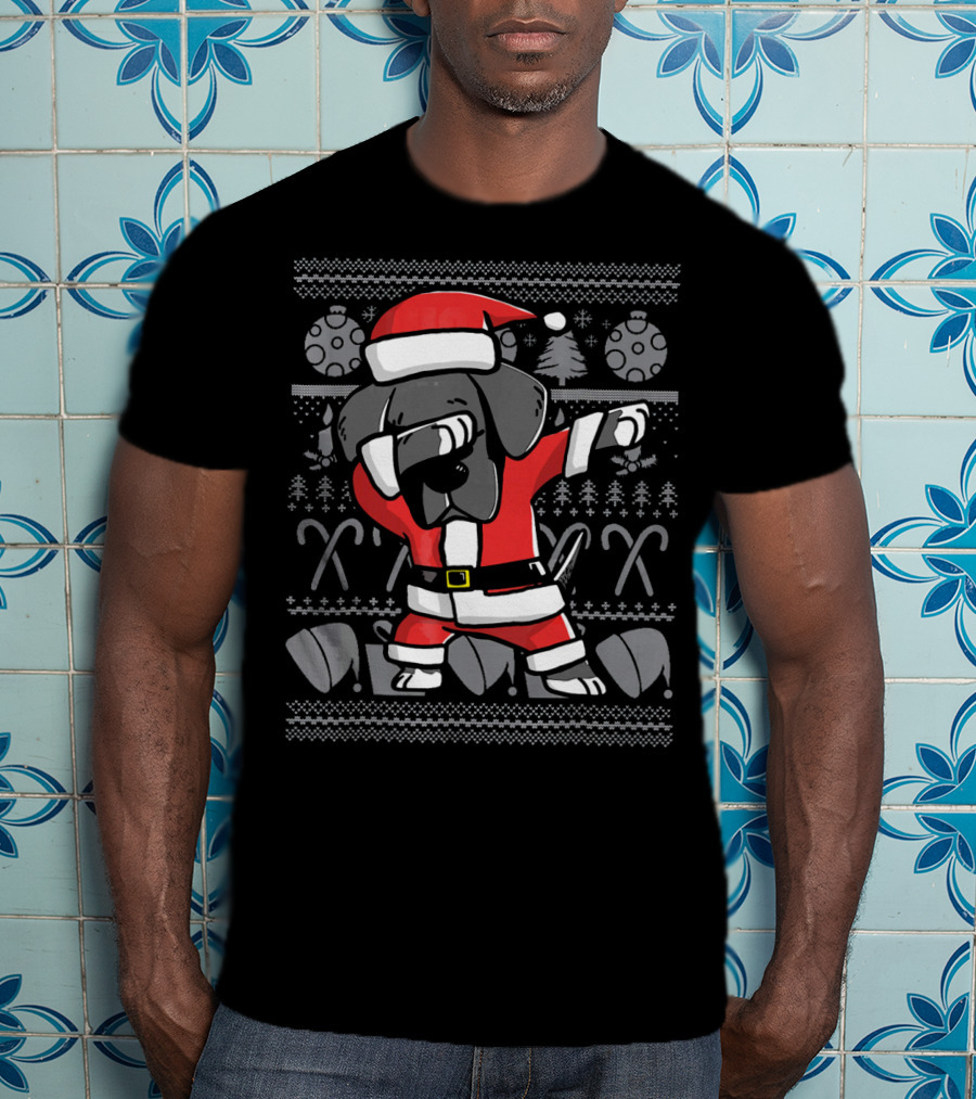 Dabbing Great Dane Dog Santa Ugly Christmas T-Shirt