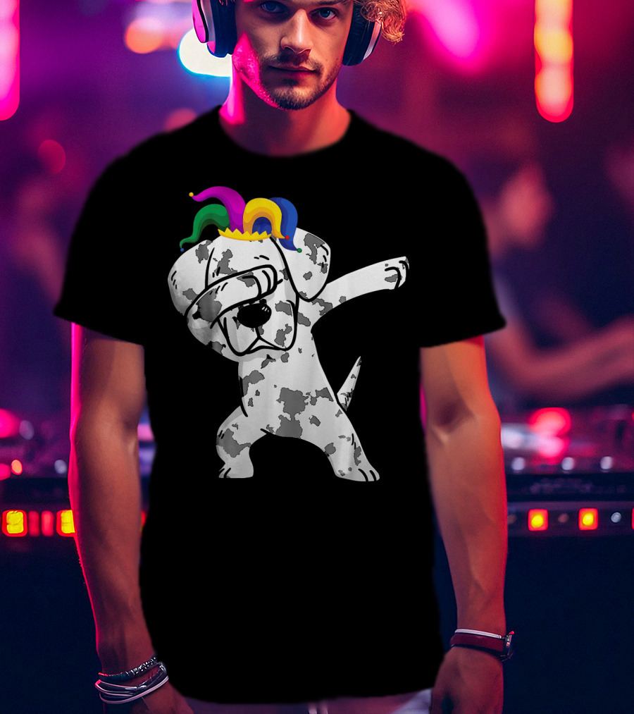 Dabbing Great Dane Jester Hat Mardi Gras Dance Fun T-Shirt