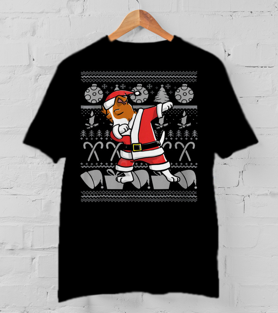 Dabbing Jack Russell Terrier Santa Ugly Christmas T-Shirt