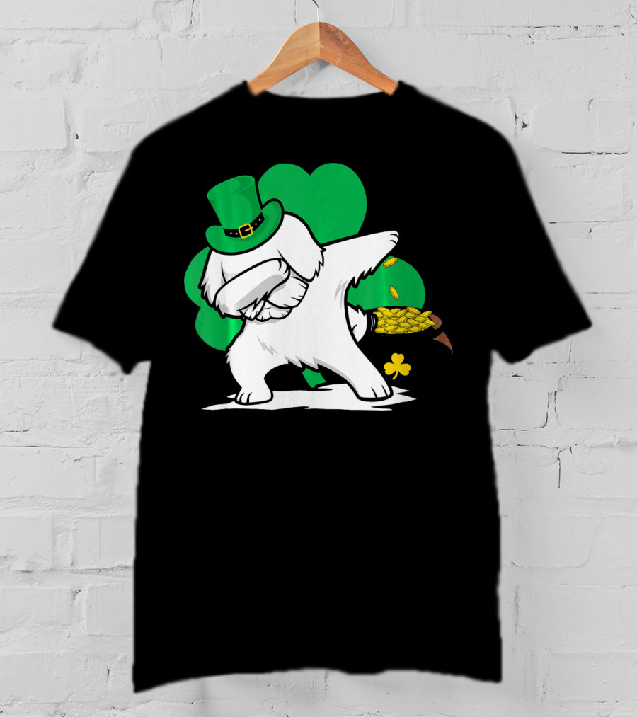 Maltese Dog Dabbing Leprechaun Dance St Patricks Day T-Shirt