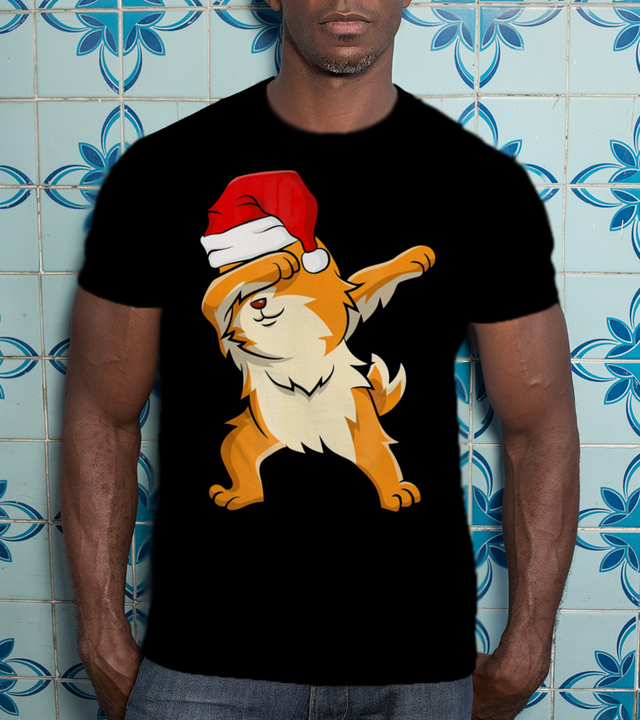 Dabbing Pomeranian With Santa Hat T-Shirt