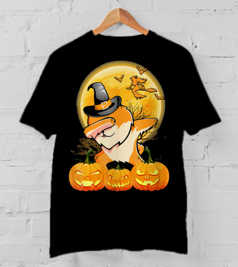 Dabbing Pomeranian Dog Halloween Pumpkin Witch Moon T-Shirt