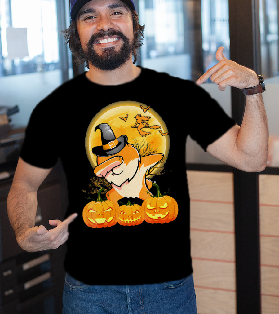 Dabbing Pomeranian Dog Halloween Pumpkin Witch Moon T-Shirt