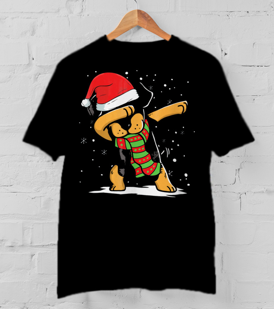 Dabbing Rottweiler Santa Christmas Dog With Scarf Love T-Shirt