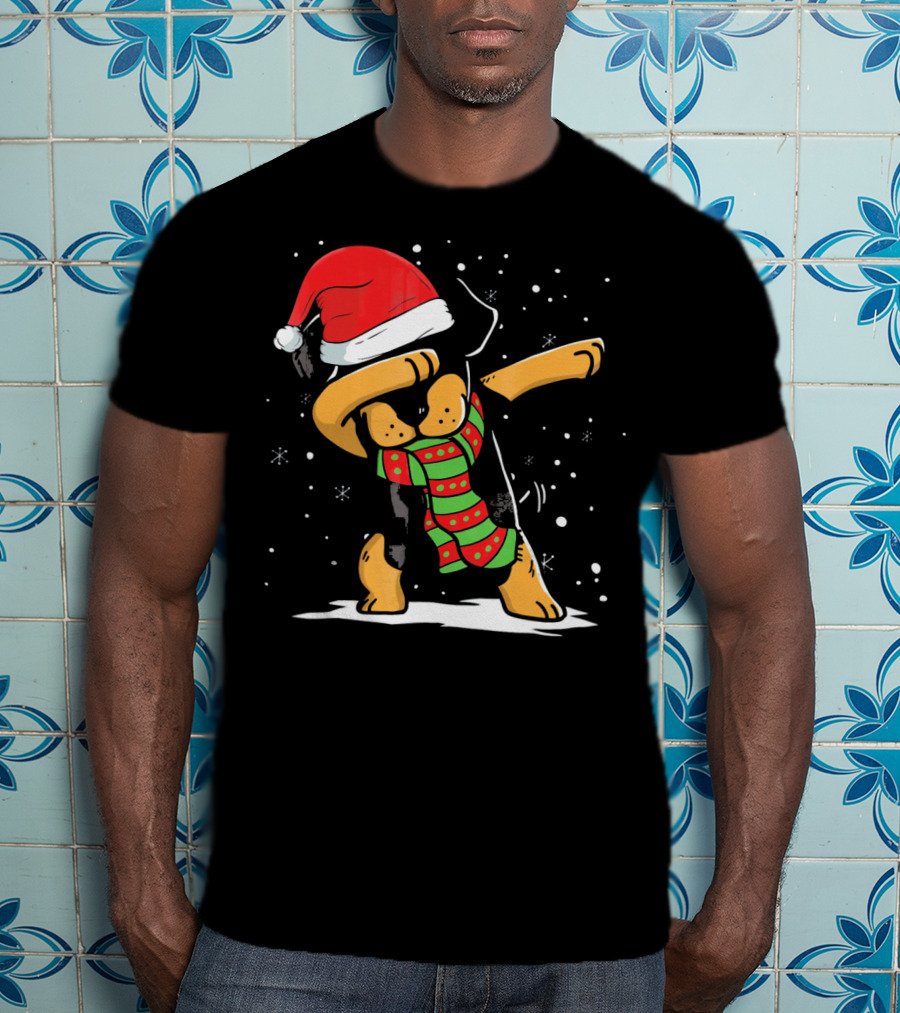 Dabbing Rottweiler Santa Christmas Dog With Scarf Love T-Shirt