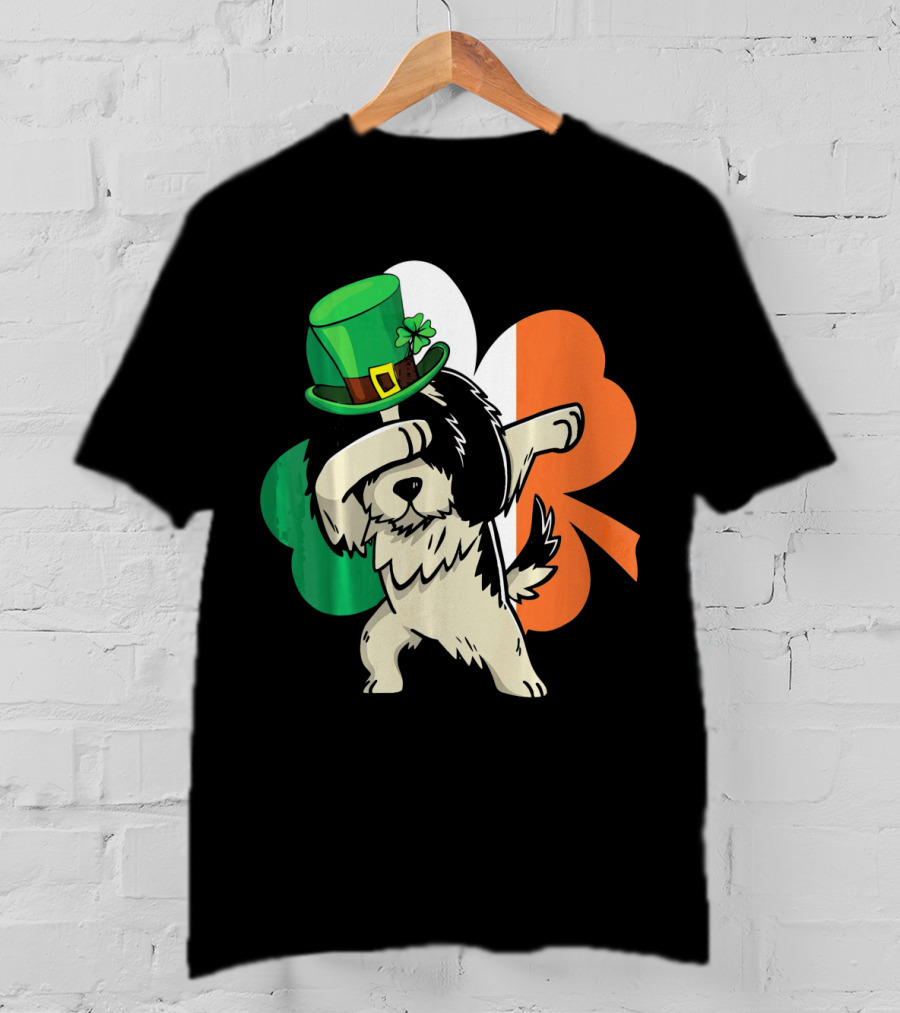 Dabbing Shih Tzu Shamrock Irish Hat Flag T-Shirt