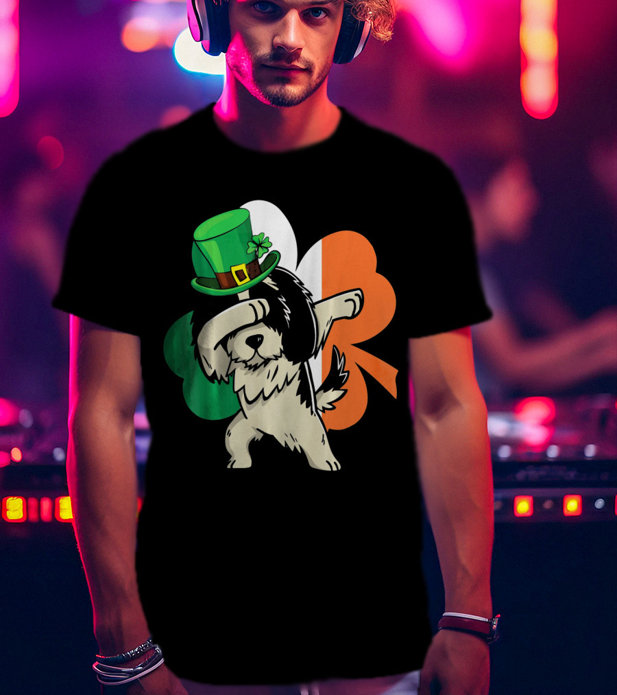 Dabbing Shih Tzu Shamrock Irish Hat Flag T-Shirt
