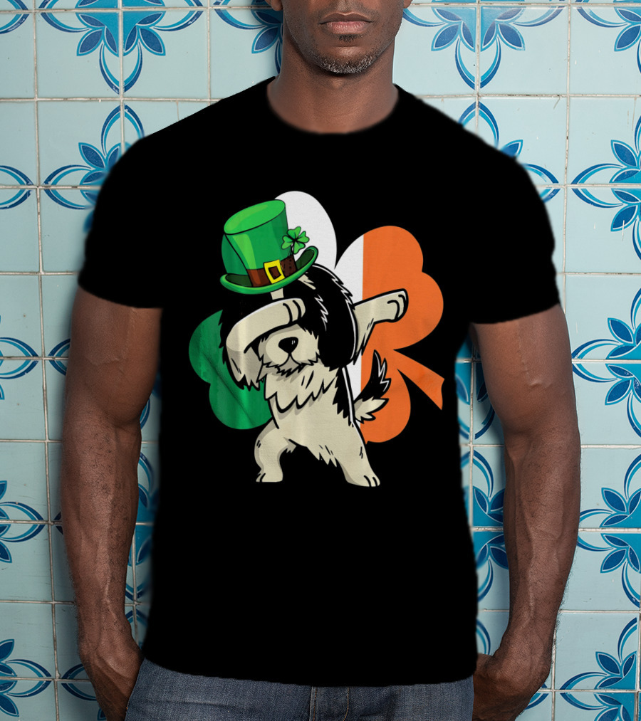 Dabbing Shih Tzu Shamrock Irish Hat Flag T-Shirt