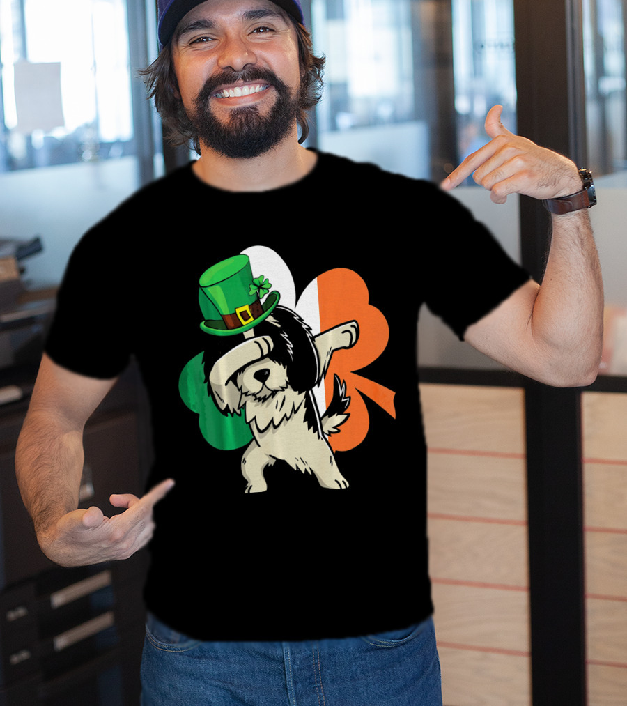 Dabbing Shih Tzu Shamrock Irish Hat Flag T-Shirt