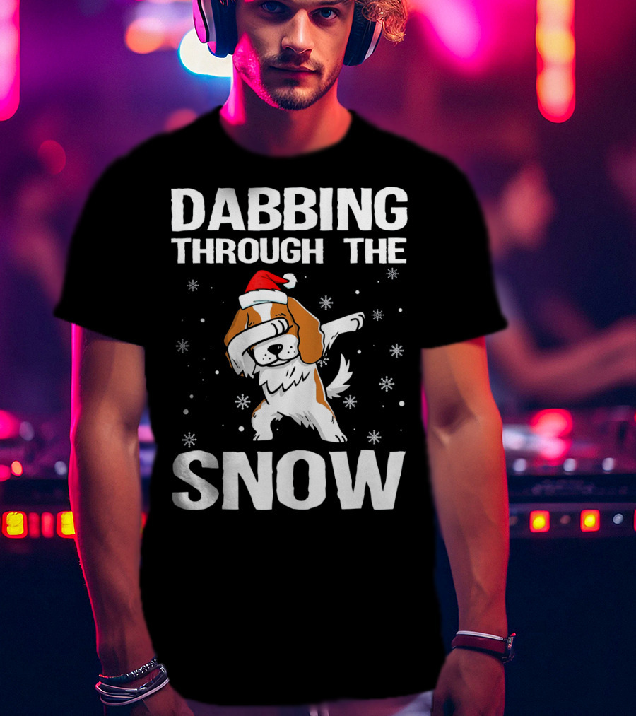 Dabbing Through The Snow Cavalier King Charles Spaniel Christmas Dog Santa Hat T-Shirt
