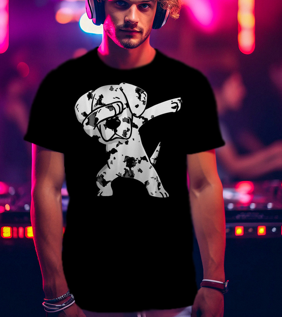 Dabbing White Great Dane Dab Dance Spotted Dog T-Shirt