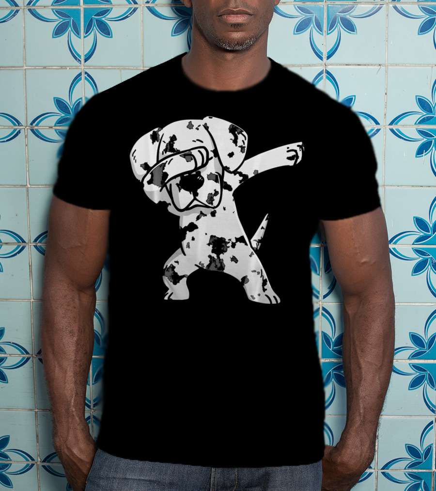 Dabbing White Great Dane Dab Dance Spotted Dog T-Shirt