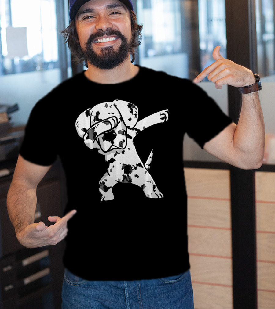 Dabbing White Great Dane Dab Dance Spotted Dog T-Shirt