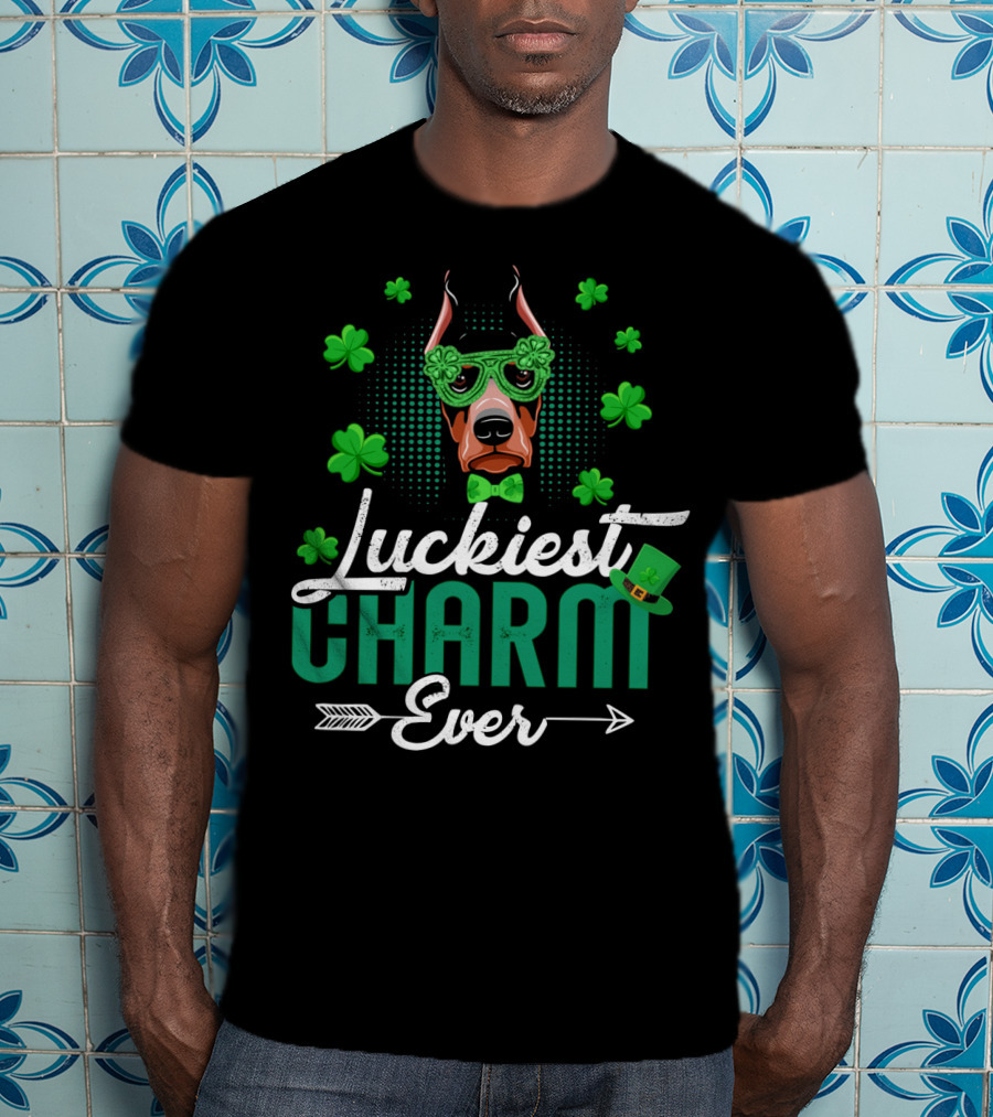 Luckiest Charm Ever Doberman Patrick's Day Shamrock Glasses T-Shirt