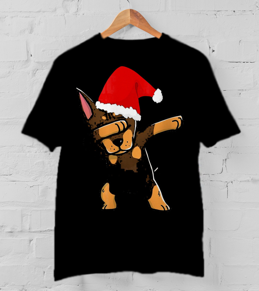 Doberman Pinscher Dabbing Santa Hat Christmas T-Shirt