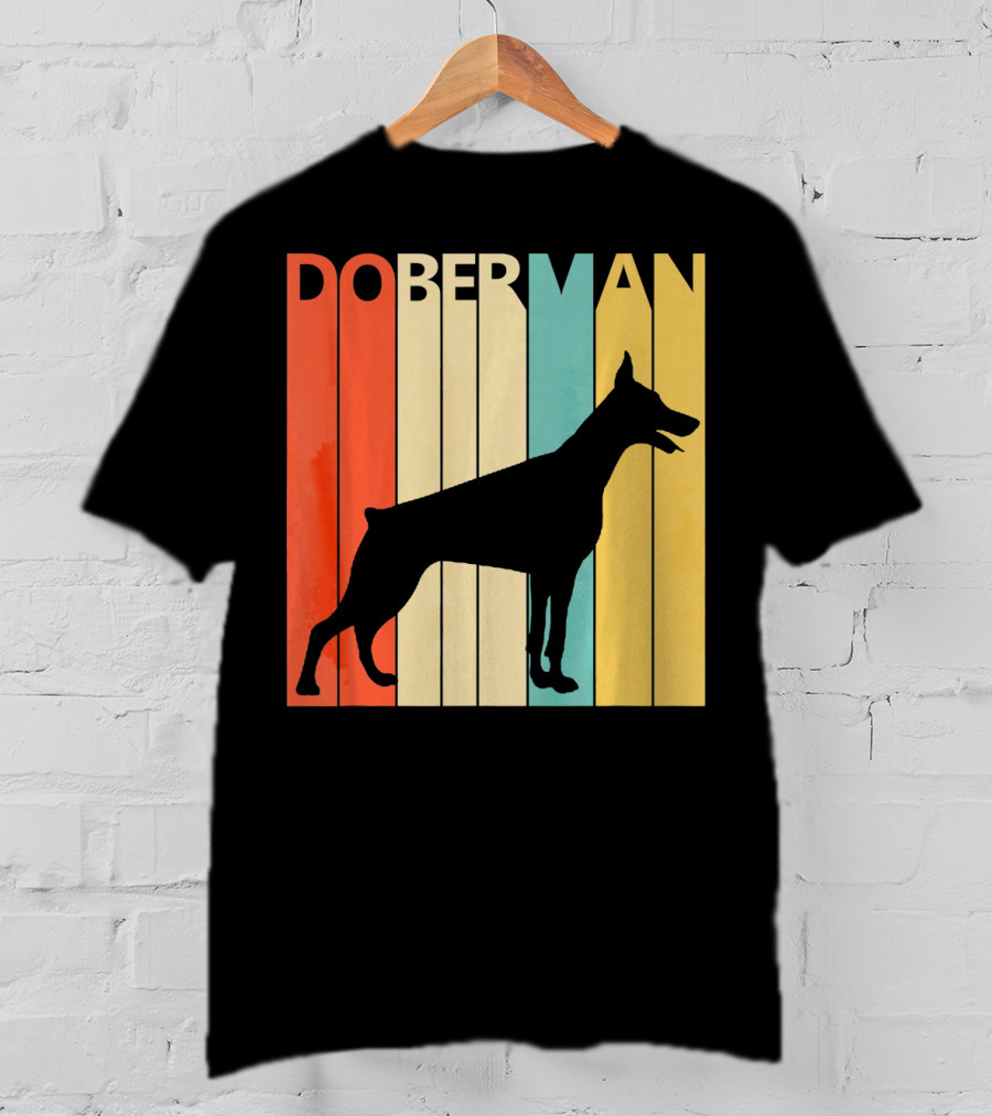 Doberman Vintage Silhouette Stripes For Dog Dad T-Shirt