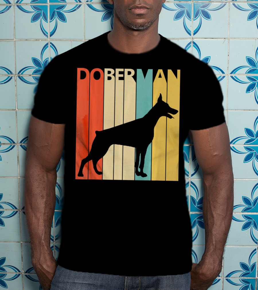 Doberman Vintage Silhouette Stripes For Dog Dad T-Shirt