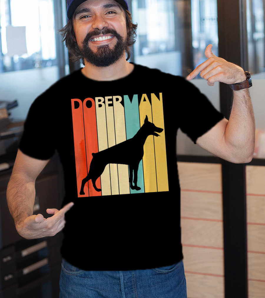 Doberman Vintage Silhouette Stripes For Dog Dad T-Shirt