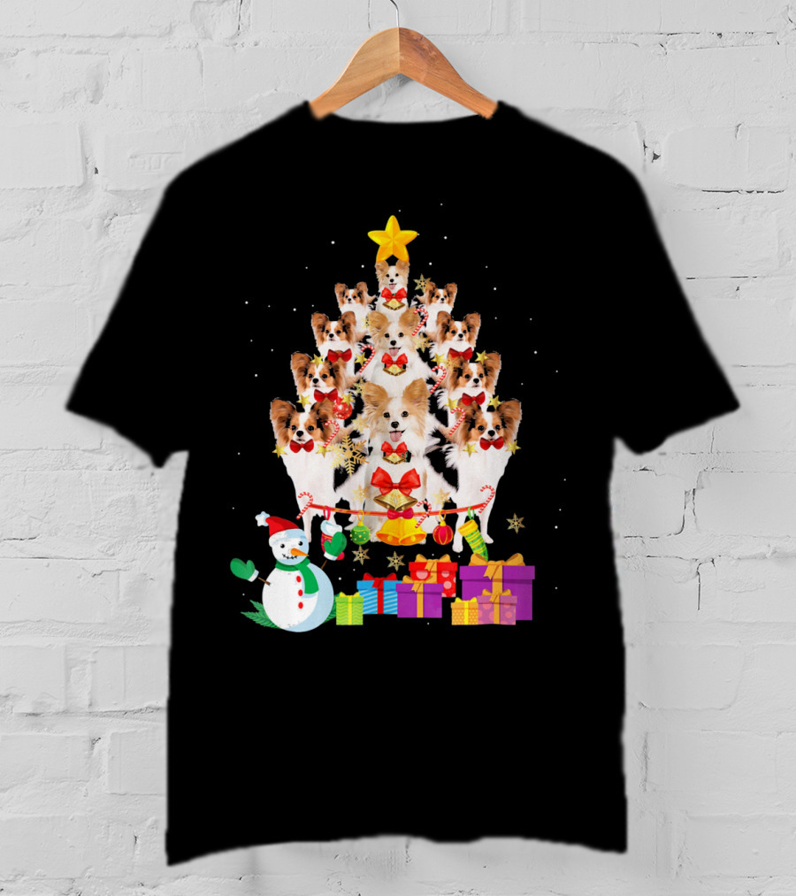 Dog Christmas Papillon Xmas Tree Snowman Gifts Holiday T-Shirt