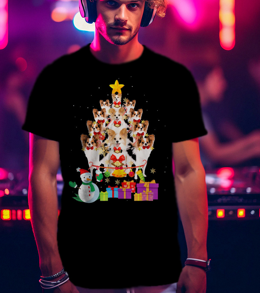 Dog Christmas Papillon Xmas Tree Snowman Gifts Holiday T-Shirt