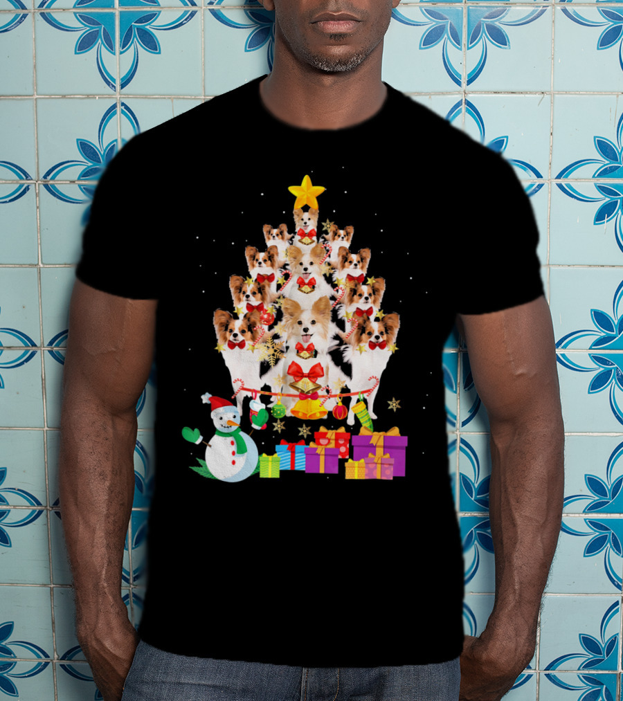 Dog Christmas Papillon Xmas Tree Snowman Gifts Holiday T-Shirt