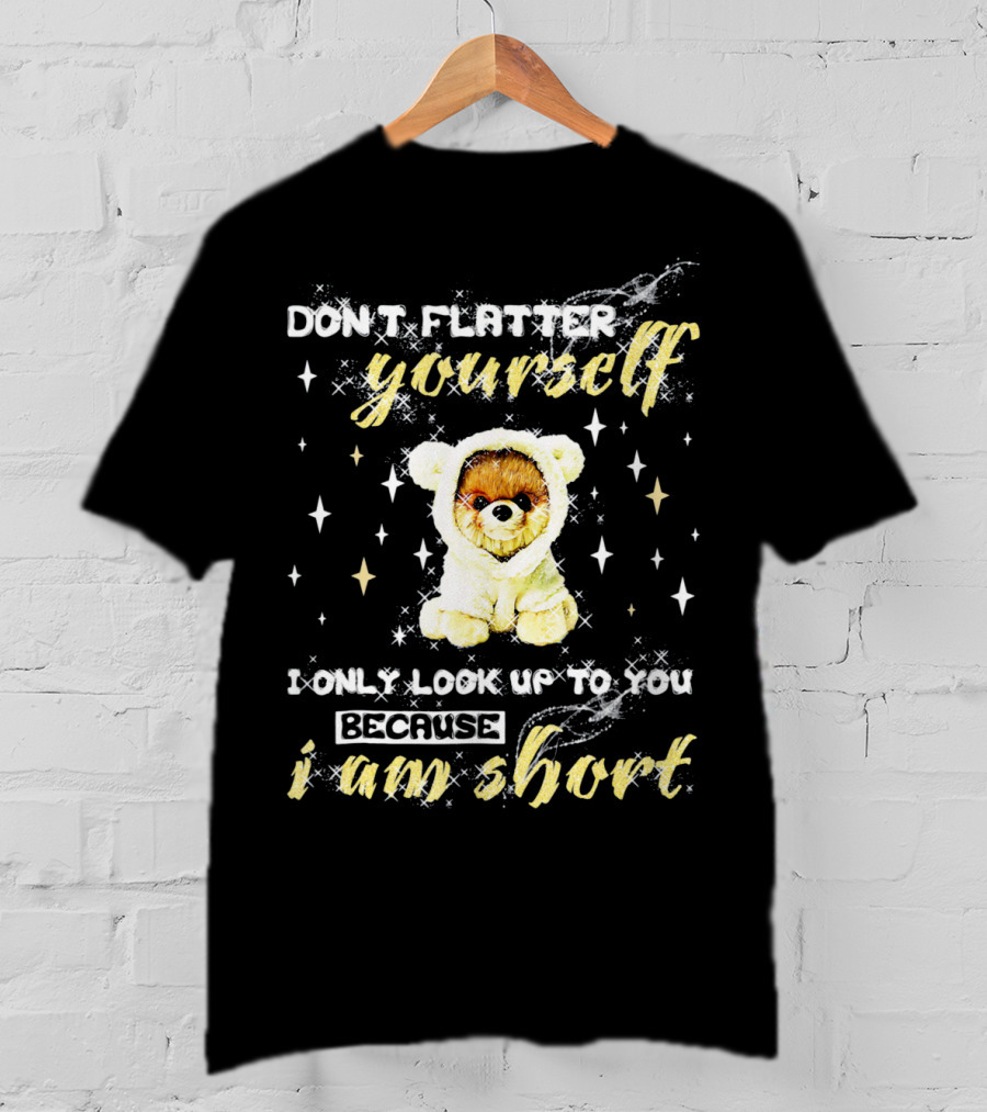 Don't Flatter Yourself I Only Look Up To You Because I Am Short Funny Pomeranian Dog T-Shirt