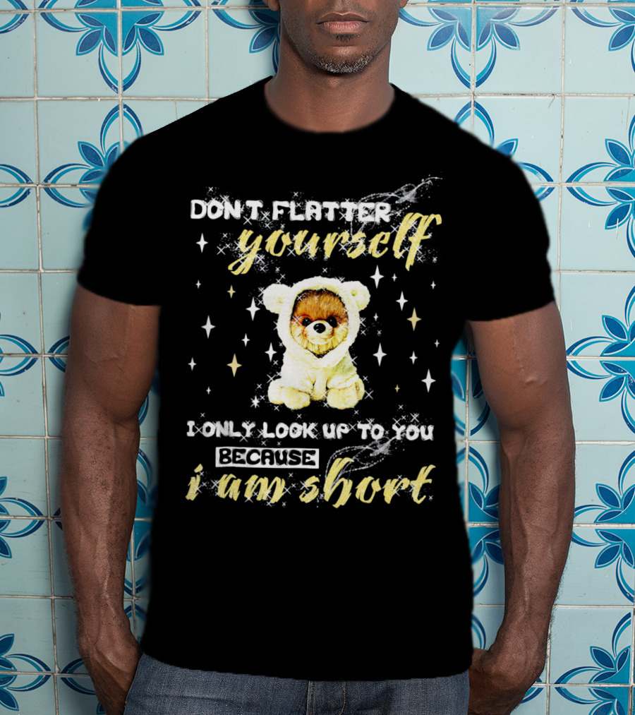 Don't Flatter Yourself I Only Look Up To You Because I Am Short Funny Pomeranian Dog T-Shirt