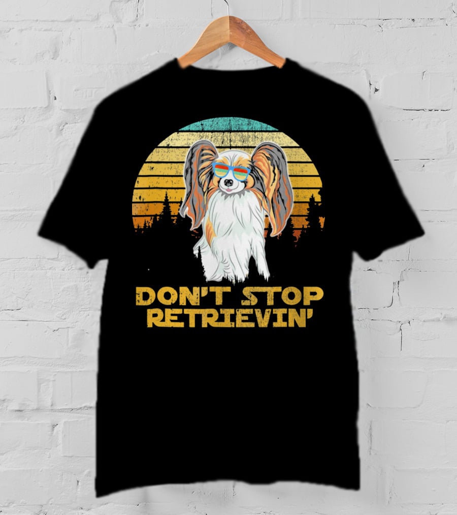 Don't Stop Retrievin' Papillon Sunglasses Retro Sunset T-Shirt