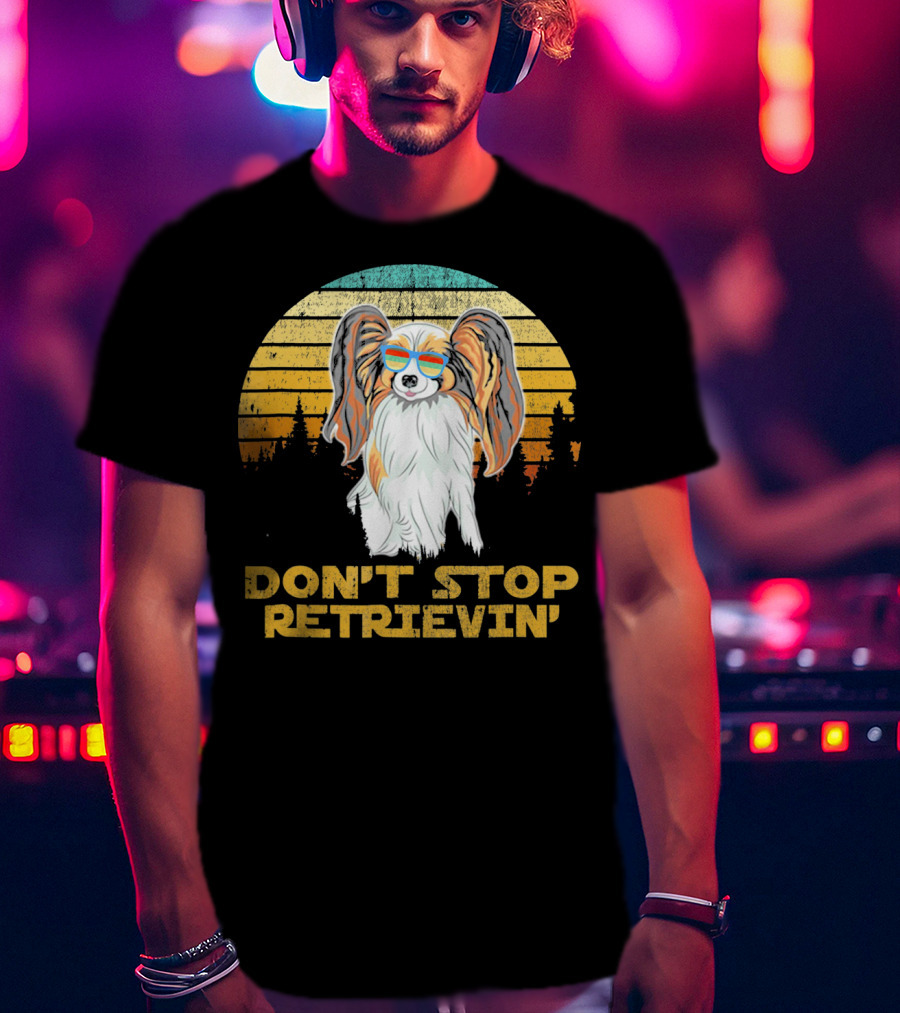 Don't Stop Retrievin' Papillon Sunglasses Retro Sunset T-Shirt