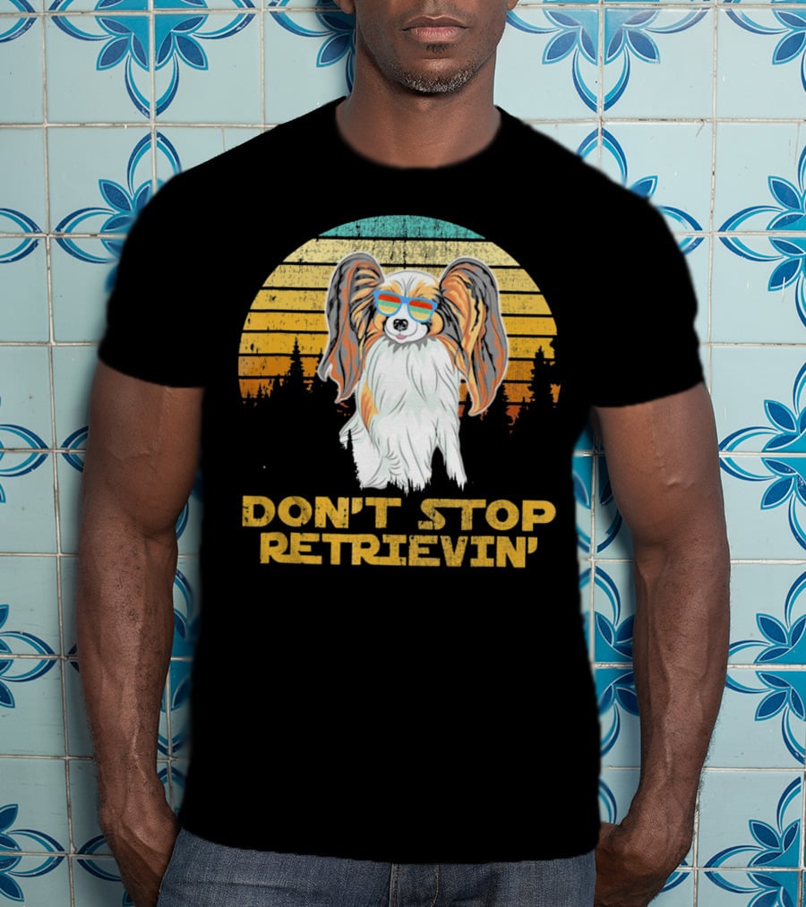 Don't Stop Retrievin' Papillon Sunglasses Retro Sunset T-Shirt