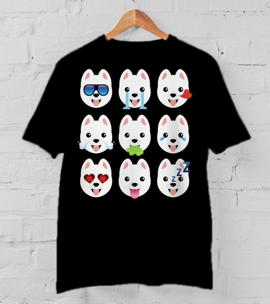Pomeranian Dog Emoji Faces Funny Father Emotions T-Shirt
