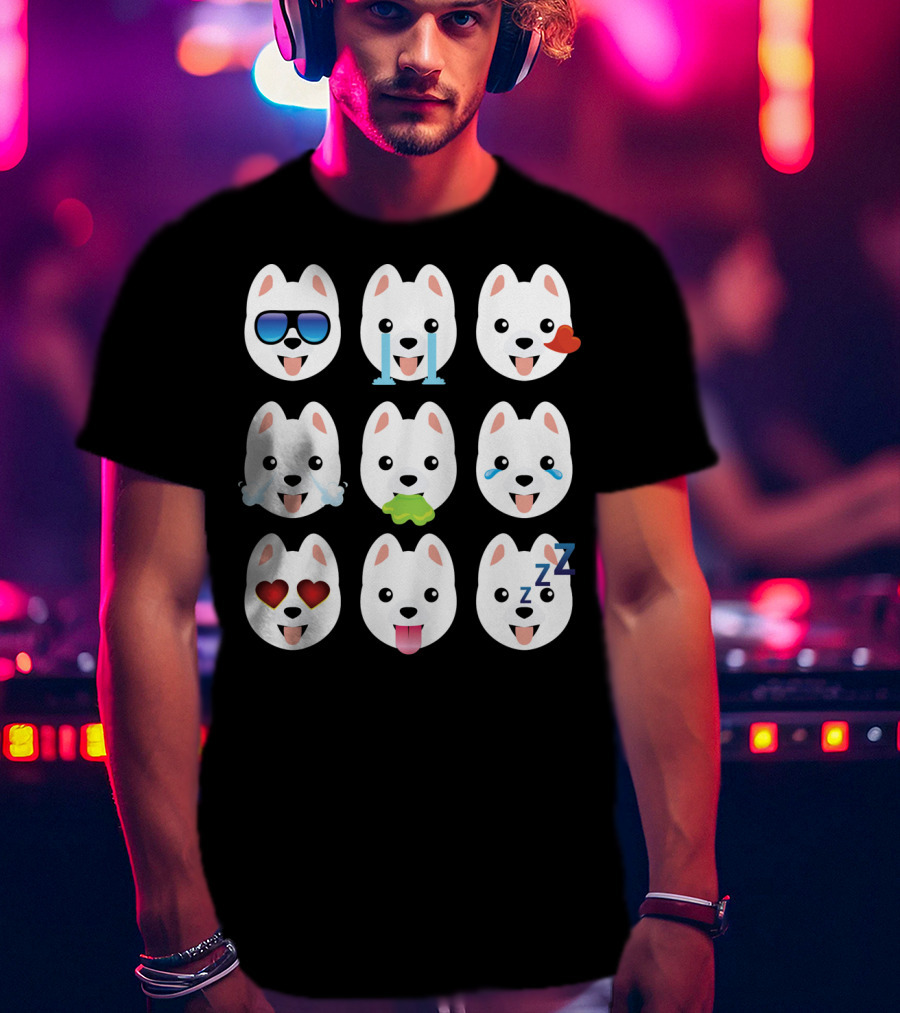 Pomeranian Dog Emoji Faces Funny Father Emotions T-Shirt