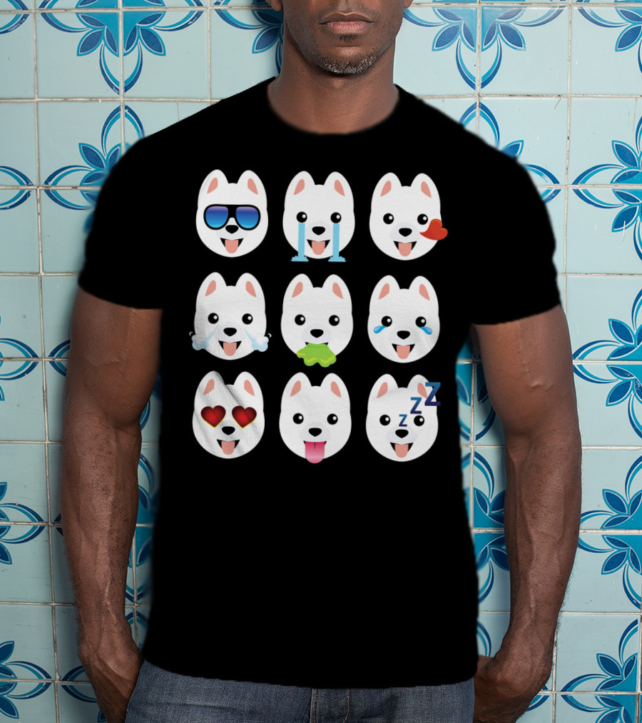 Pomeranian Dog Emoji Faces Funny Father Emotions T-Shirt