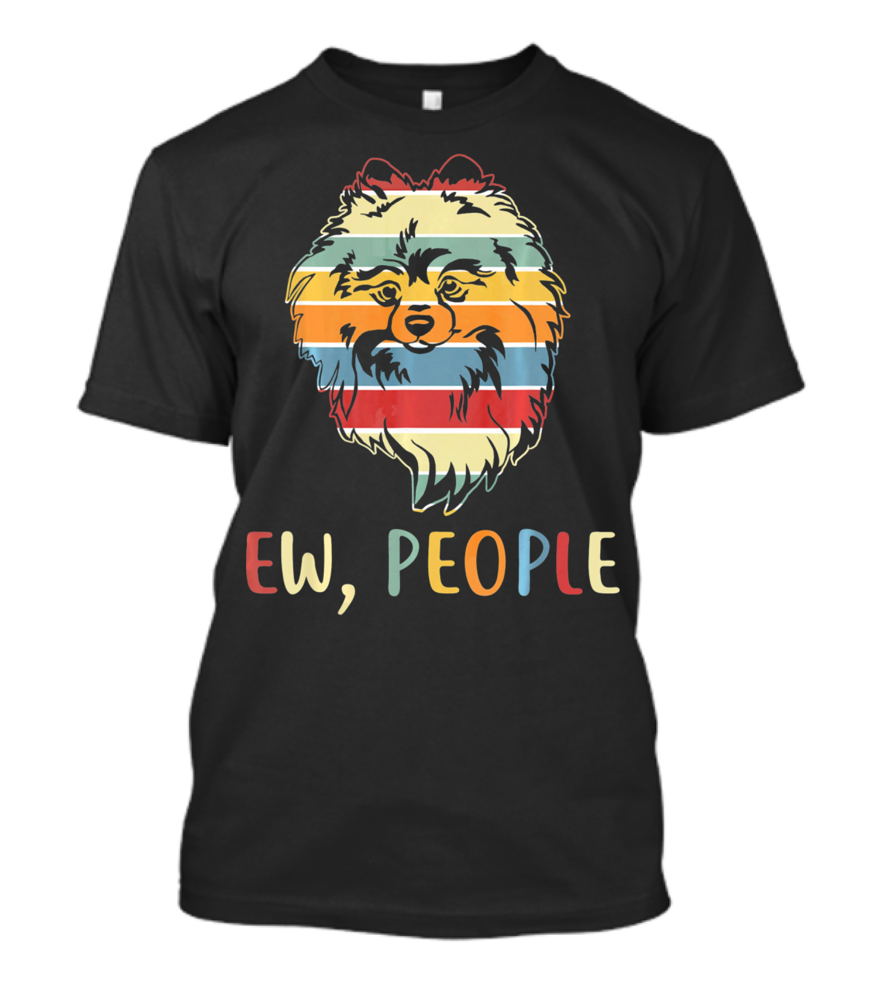 Ew People Funny Pomeranian With Retro Striped T-Shirt