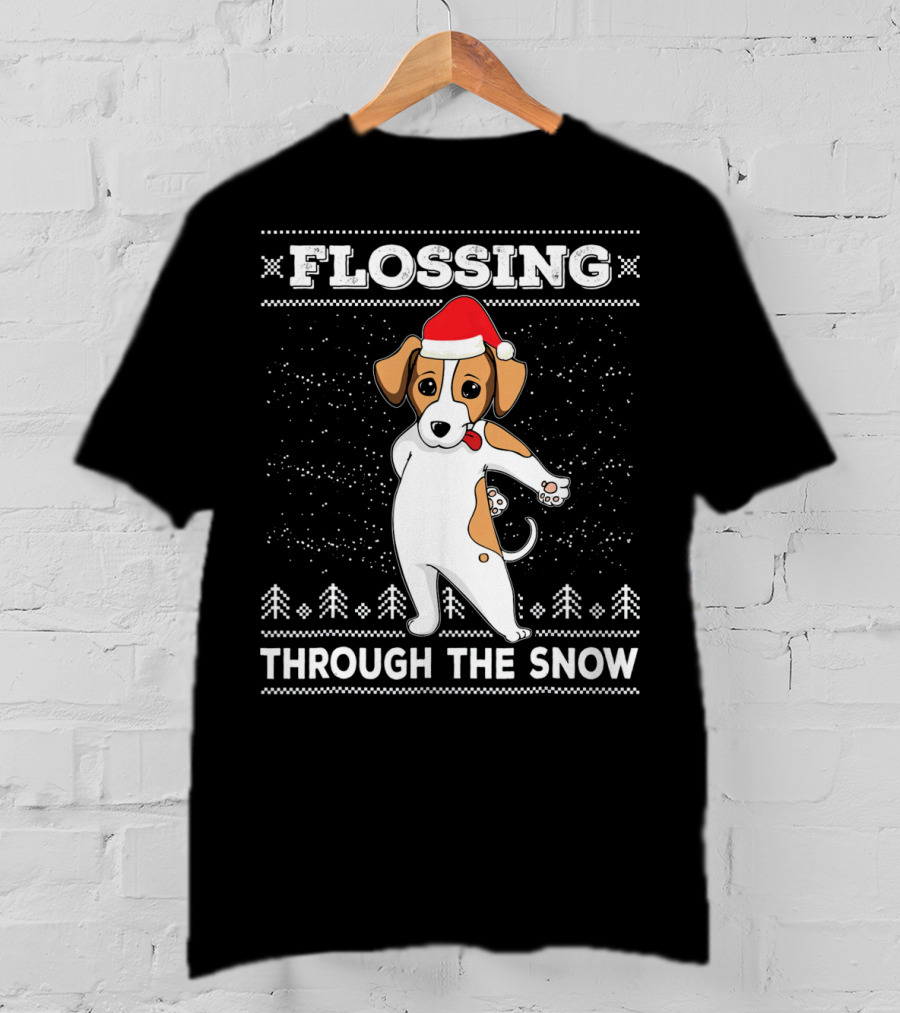 Flossing Through The Snow Jack Russell Terrier Santa Hat T-Shirt