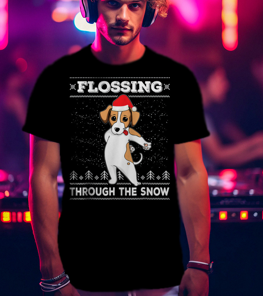 Flossing Through The Snow Jack Russell Terrier Santa Hat T-Shirt