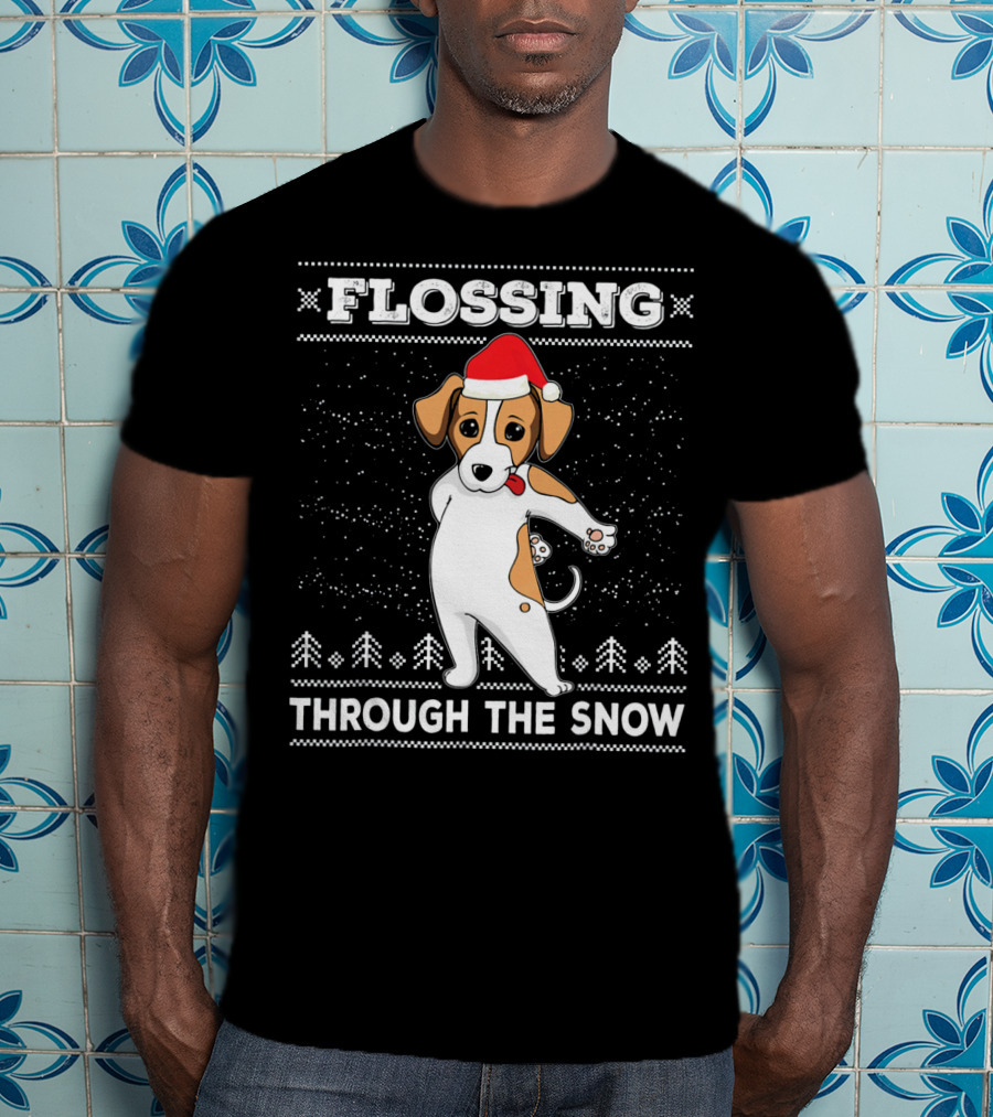 Flossing Through The Snow Jack Russell Terrier Santa Hat T-Shirt