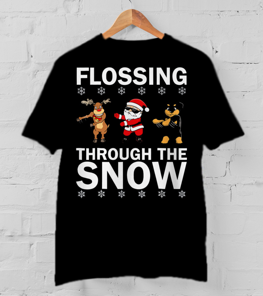 Flossing Through The Snow Santa Reindeer Rottweiler T-Shirt
