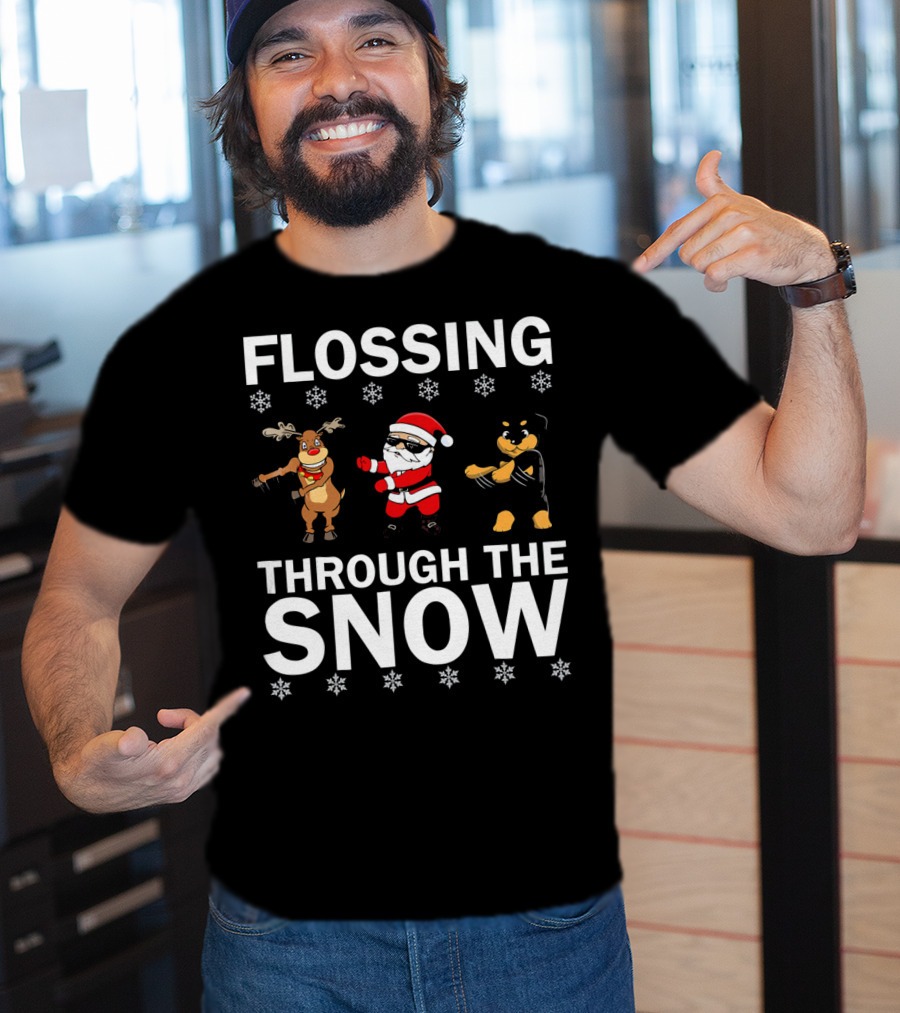 Flossing Through The Snow Santa Reindeer Rottweiler T-Shirt