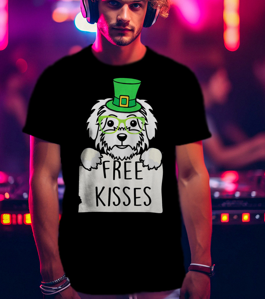 Free Kisses Maltese Dog With Green Leprechaun Hat St Patricks T-Shirt
