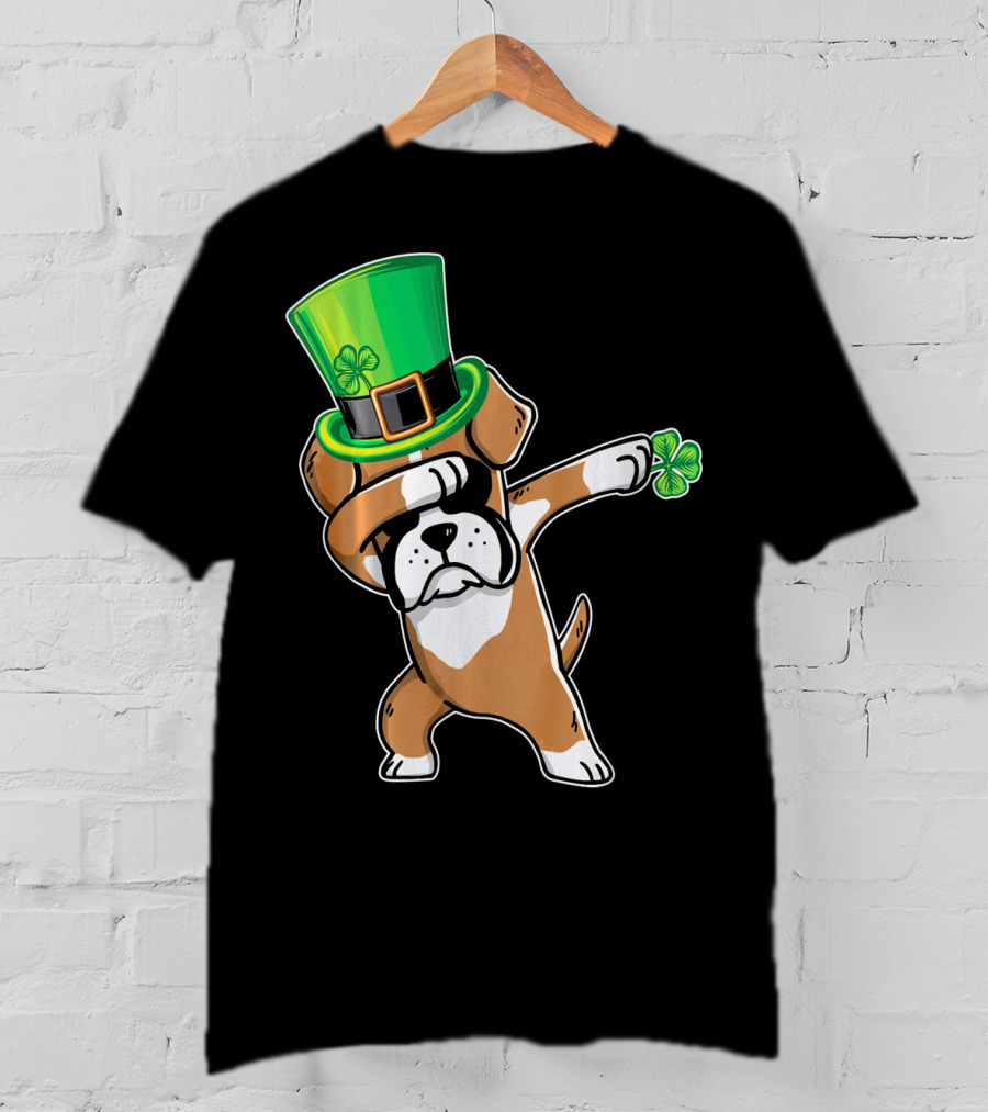 Funny Boxer Dog Dabbing St. Patrick's Day Dance T-Shirt
