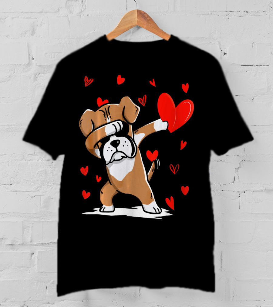 Dabbing Boxer Dog Holding Heart With Valentines Day T-Shirt