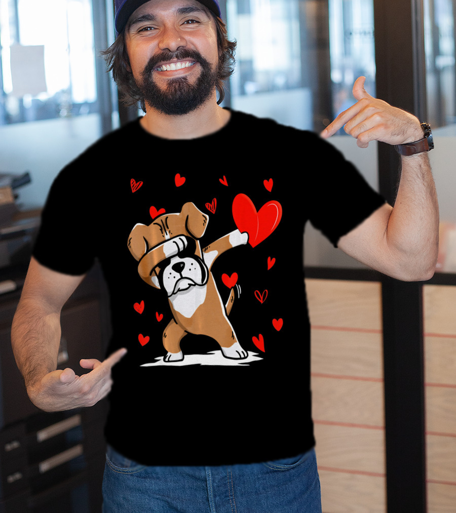 Dabbing Boxer Dog Holding Heart With Valentines Day T-Shirt