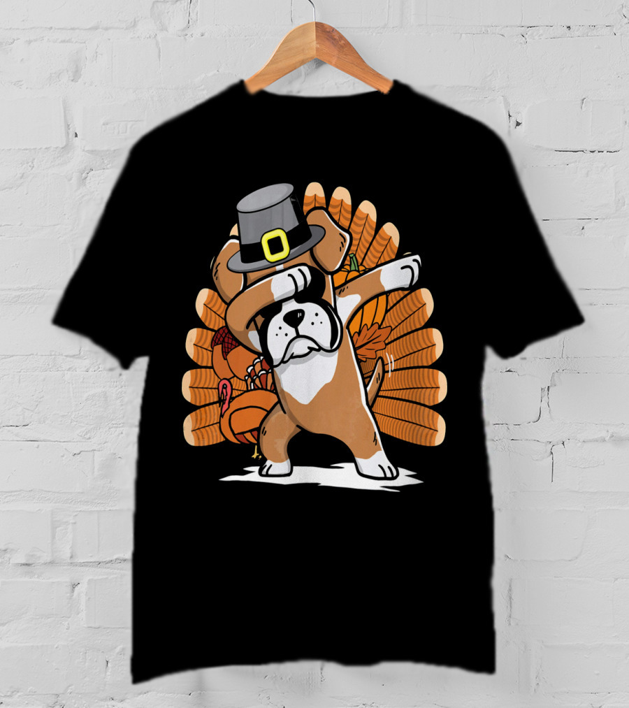 Thanksgiving Dabbing Boxer Dog Pilgrim Hat Turkey T-Shirt