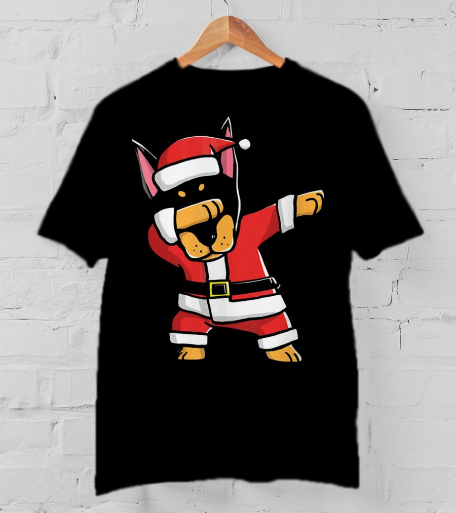 Funny Dabbing Doberman Pinscher Dog Ugly Christmas Santa T-Shirt