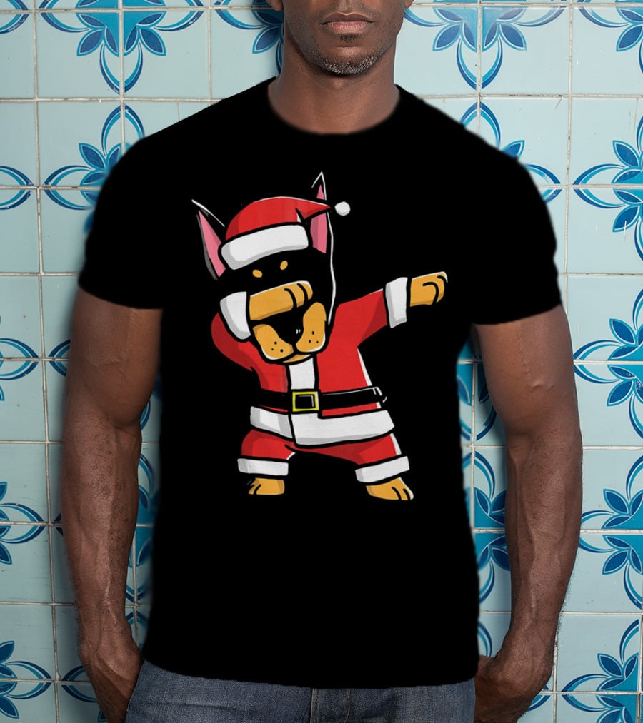 Funny Dabbing Doberman Pinscher Dog Ugly Christmas Santa T-Shirt