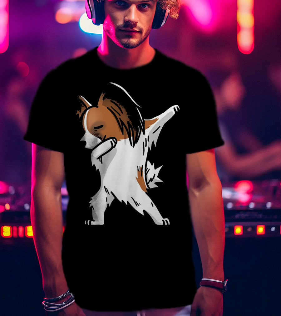 Funny Dancing Papillon Dog Birthday Celebration Party T-Shirt