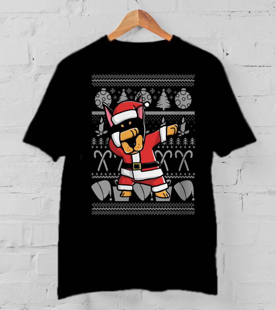 Funny Doberman Dabbing Santa Dog Christmas T-Shirt