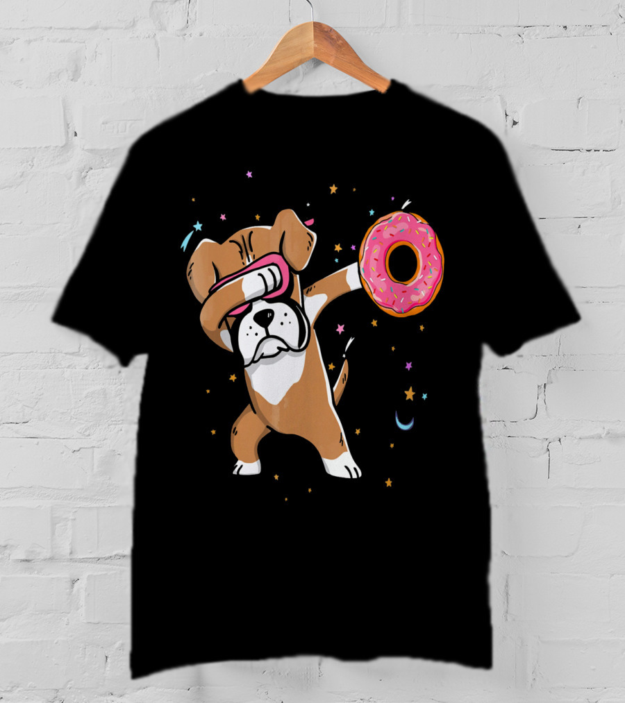 Funny Donut Day Dabbing Boxer With Sprinkled Donut In Stars And Moon T-Shirt